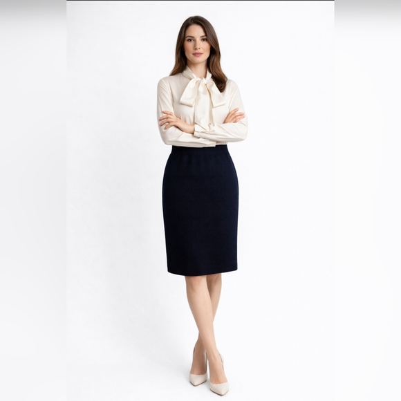 St. John Collection Black Knit Pencil Skirt Elastic Waist Wool Blend NWT Size S